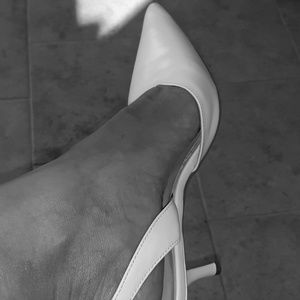 White Leather Sling Back Heels